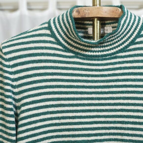 Liz Claiborne Green Ivory Stripe Mock Neck Sweater - Picture 3 of 7